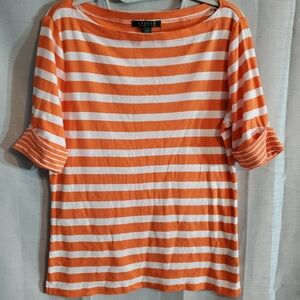 Ralph Lauren Bold Orange and White Striped Tee